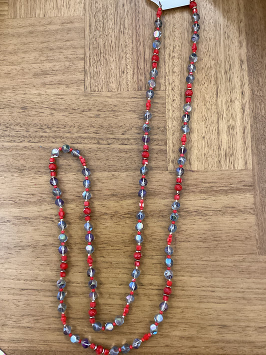 Crystal, gray, & red bead necklace