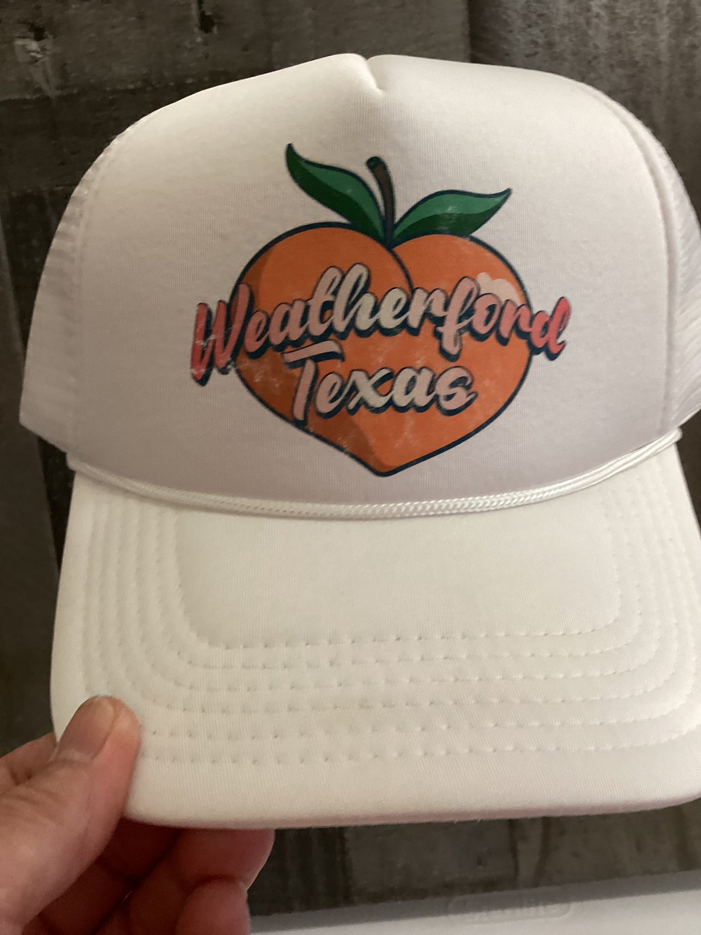 Weatherford Texas peach trucker cap