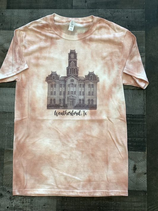 Peach tie dye Weatherford courthouse tee