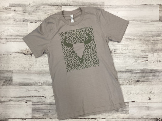 Longhorn Skull Leopard Tee